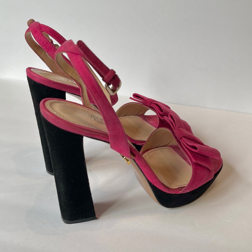 Prada Pink Suede Platform Sandals with Black Block Heel no box - Picture 2 of 10